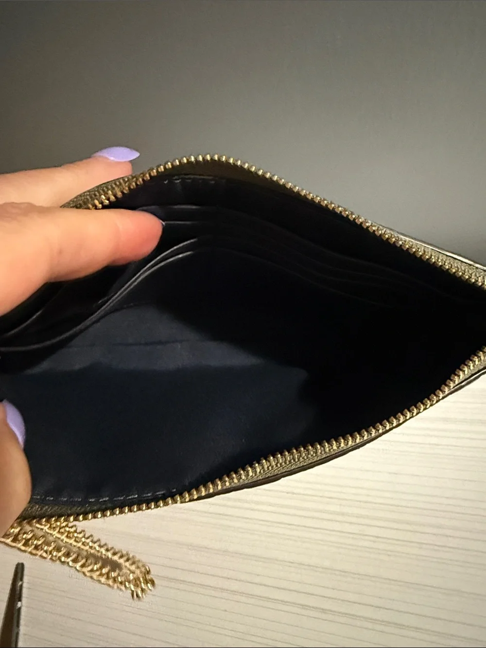 Coach Signature Leather Rivet Chain Wristlet Wallet Military Green $178